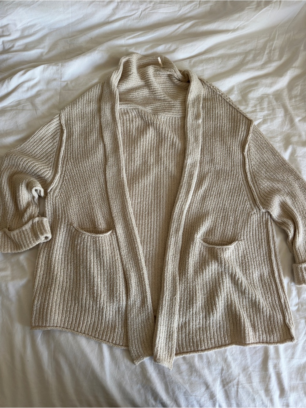 Free People - Low Tide Cardigan - Cream Beige Open-Front Knit Cardigan - XS/S